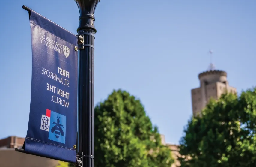 A banner promoting St. Ambrose.